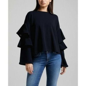 Adriano Goldschmeid Pearl Ruffle Sweatshirt Cutout Back Indigo Blue Sz L